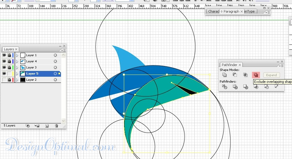 Making the mouth area of the Shark using the Pathfinder tool