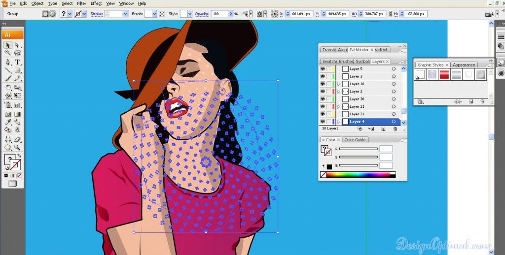 Adding the halftone patterns to the body area of the girl 02 (click to zoom image) 