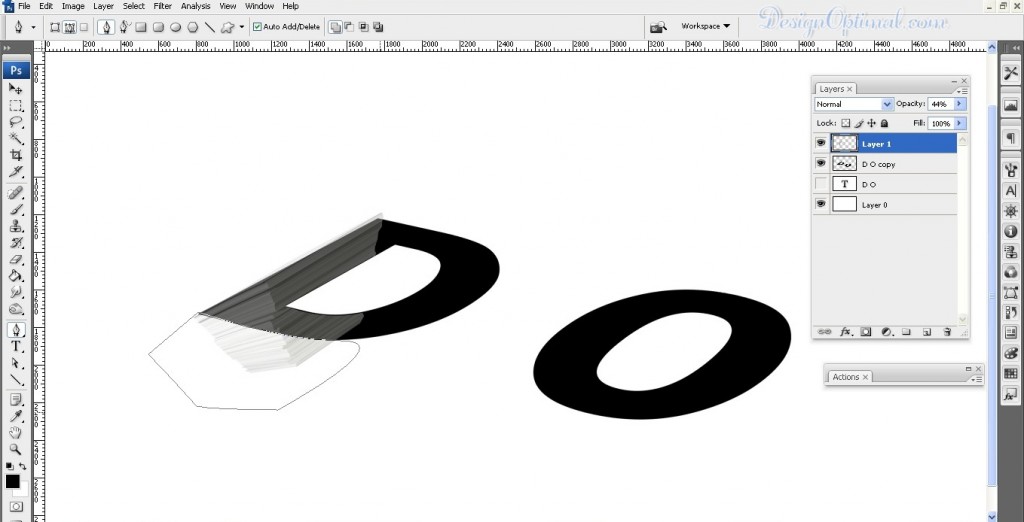 selecting and removing parts of the paper stack image out of the letter D contour (click to zoom image)