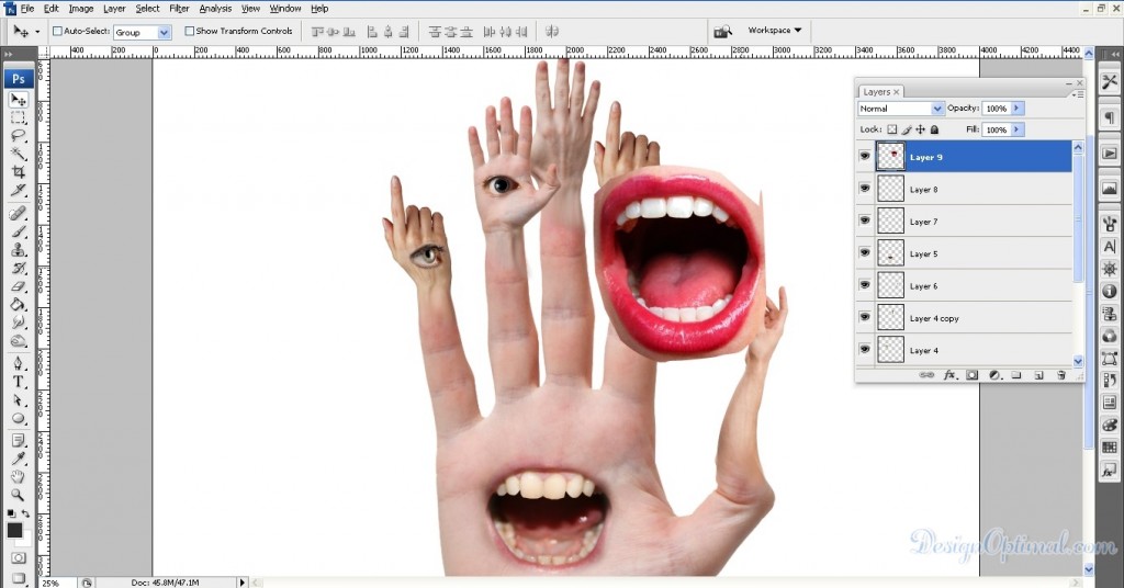 Adding mouth to the middle hand 01 (click to zoom image)