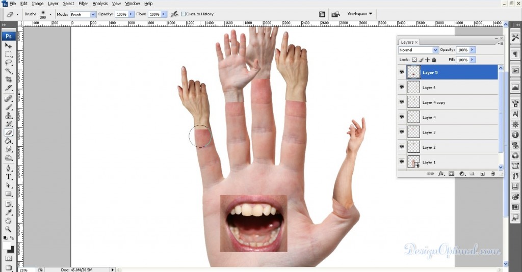 Erasing the bottom parts of the added hands to the main hand 01 (click to zoom image)