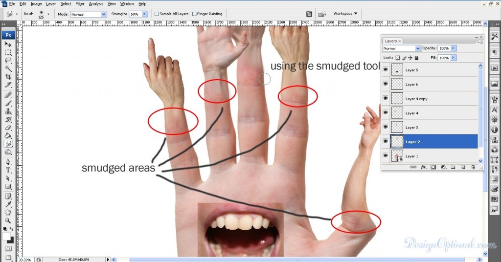 Using the smudge tool 01 – smudge areas (click to zoom image)