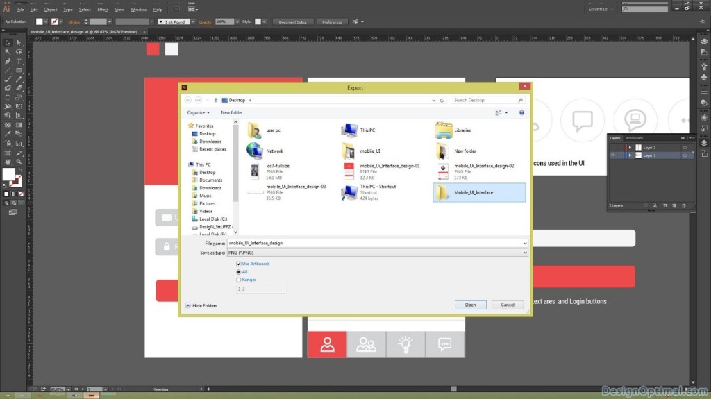 exporting the Mobile UI artwork in to a Folder 02